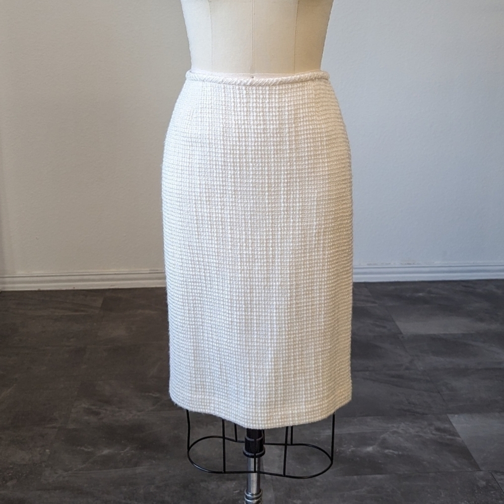 100% Wool Vintage Cream Textured Pencil Skirt